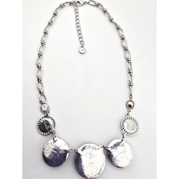 C est.1946 Brand Silver Tone & Blue Necklace 16” Rhinestone Medallions Chain - Picture 5 of 7